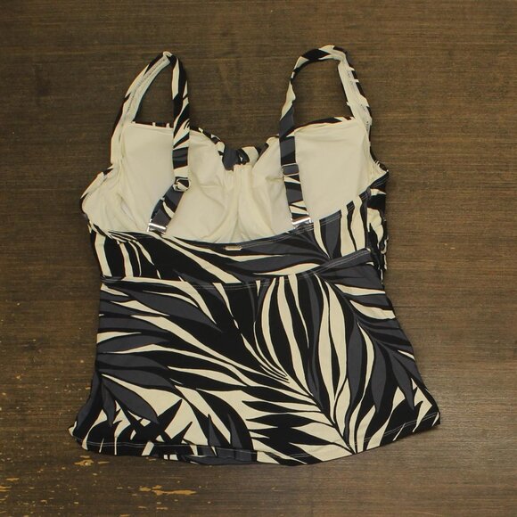 Anne Cole Draped-Front Plus Size Printed Tankini Swim Top Black / White 18W - Picture 2 of 6